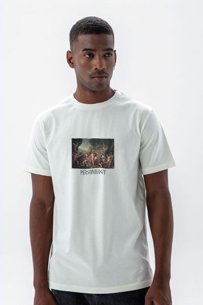 Off White Soft Fabric Leonidas Design Short Sleeve Tee