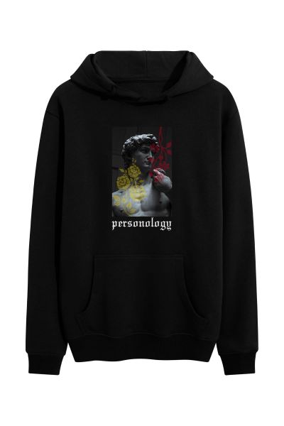 Black Premium Cotton David Design Pullover Hoodie