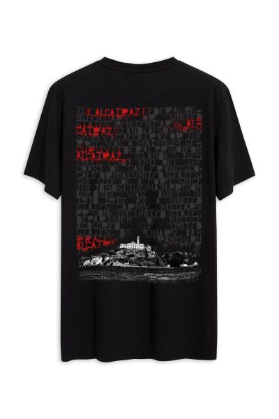 Black Soft Fabric Alcatraz Design Short Sleeve Tee