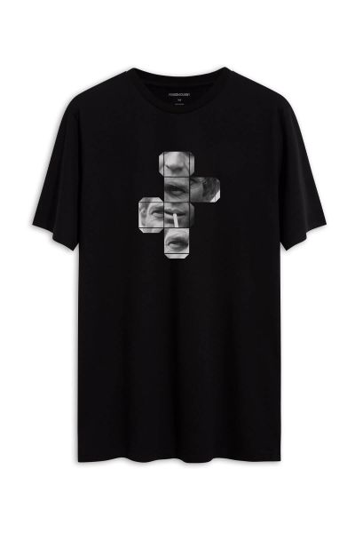 Black Soft Fabric Steve Tee Design Short Sleeve Tee