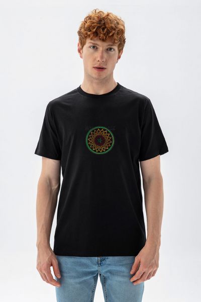 Black Soft Fabric Sufism Design Short Sleeve Tee