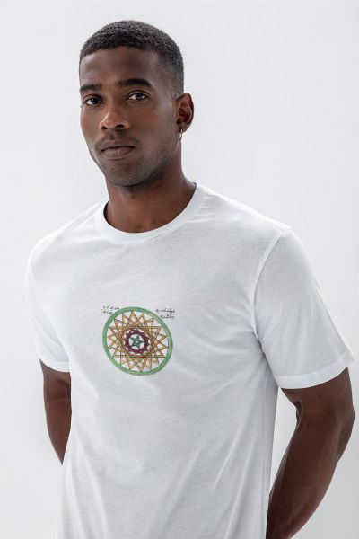 White Soft Fabric Sufism Design Short Sleeve Tee