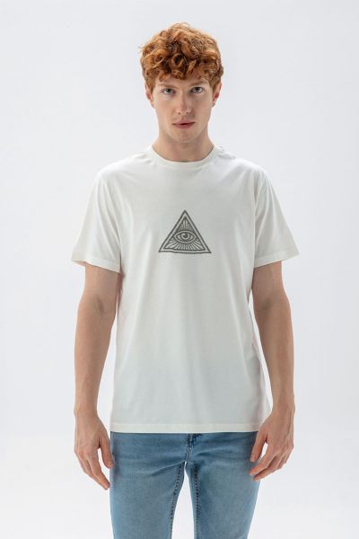 Off White Soft Fabric Illuminati Design Short Sleeve Tee