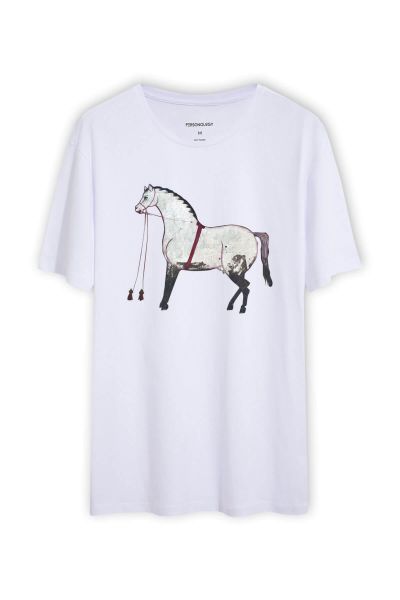 White Soft Fabric Horse Design Short Sleeve Tee