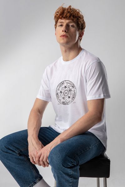 White Soft Fabric Sufism Design Short Sleeve Tee