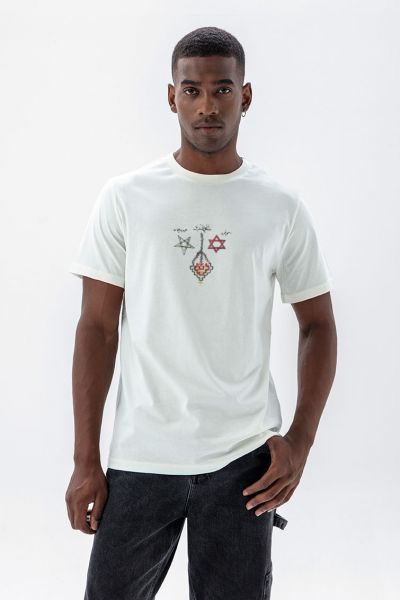 Off White Soft Fabric Theology Design Short Sleeve Tee