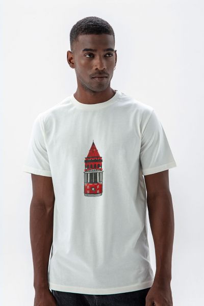 Off White Soft Fabric Istanbul Design Short Sleeve Tee