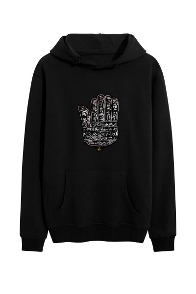 Black Premium Cotton Hamsa Design Pullover Hoodie