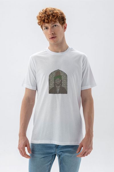 White Soft Fabric Sufism Design Short Sleeve Tee