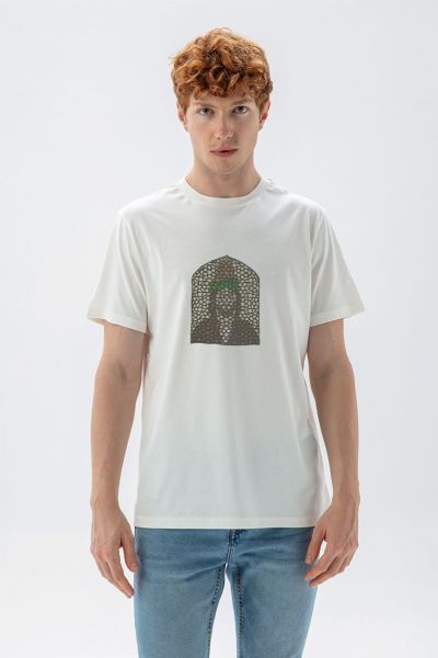 Off White Soft Fabric Sufism Design Short Sleeve Tee