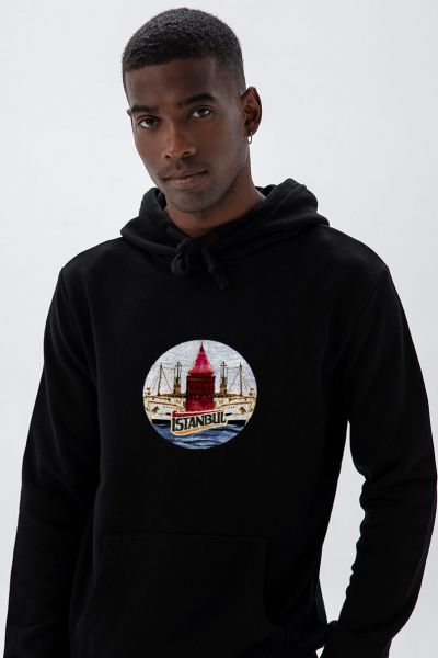 Black Premium Cotton Istanbul Design Pullover Hoodie