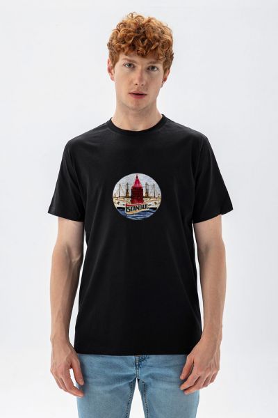 Black Soft Fabric Istanbul Design Short Sleeve Tee