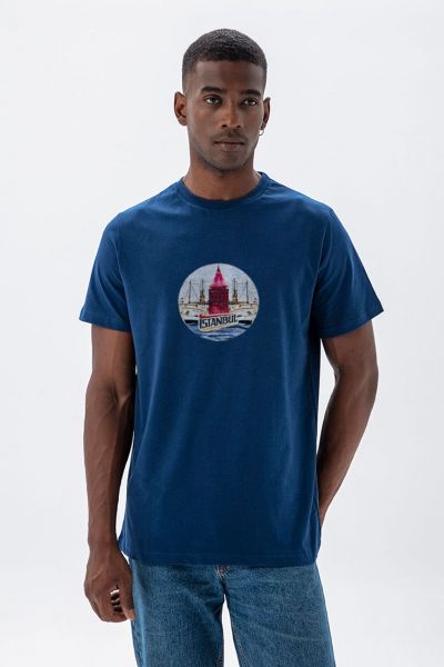 Navy Soft Fabric Istanbul Design Short Sleeve Tee