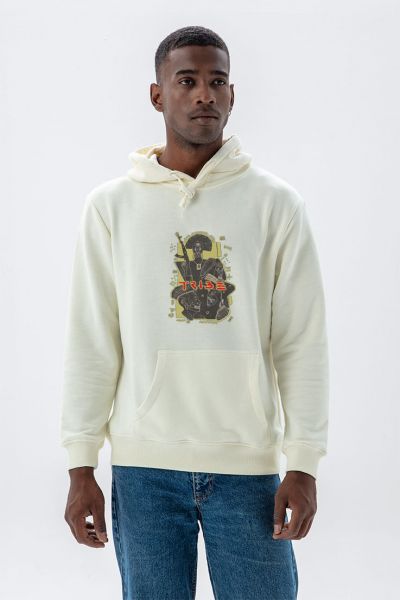 Ecru Premium Cotton Tribe Design Pullover Hoodie