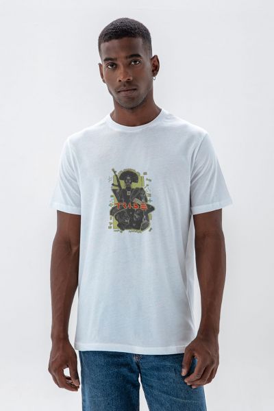 White Soft Fabric Tribe Design Short Sleeve Tee