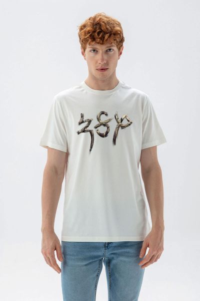 Off White Soft Fabric Mesopotamia Design Short Sleeve Tee