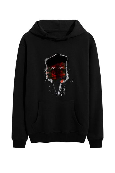 Black Premium Cotton Abstract Design Pullover Hoodie