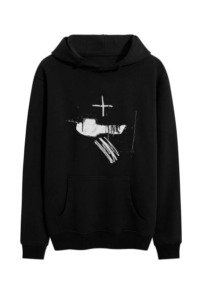 Black Premium Cotton Abstract Design Pullover Hoodie