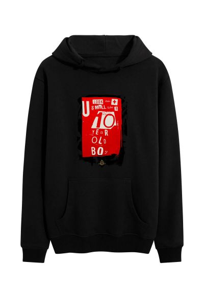 Black Premium Cotton 10 Years Old Boy Design Pullover Hoodie