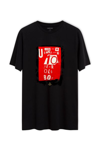 Black Soft Fabric 10 Years Old Boy Design Short Sleeve Tee