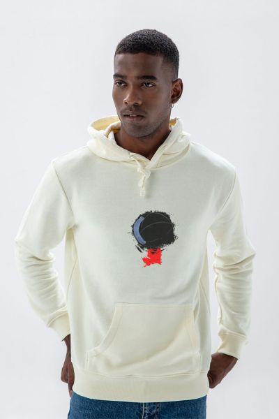 Ecru Premium Cotton Abstract Design Pullover Hoodie