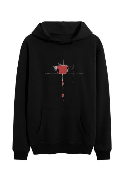 Black Premium Cotton Abstract Design Pullover Hoodie