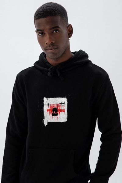 Black Premium Cotton Abstract Design Pullover Hoodie