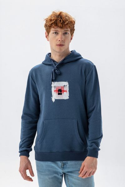 Navy Premium Cotton Abstract Design Pullover Hoodie