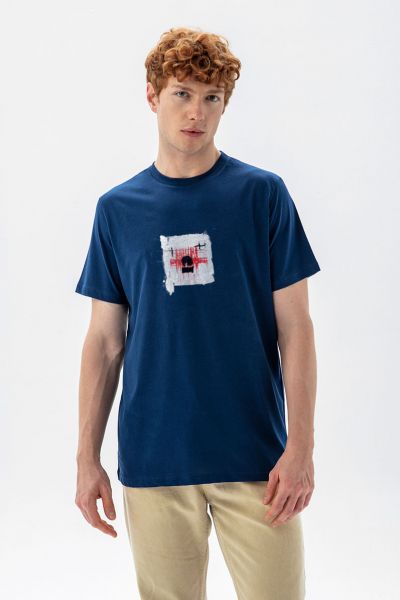 Navy Soft Fabric Abstract Design Short Sleeve Tee