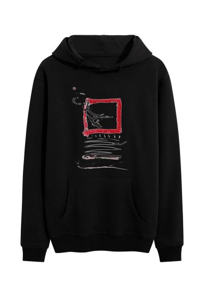 Black Premium Cotton Abstract Design Pullover Hoodie