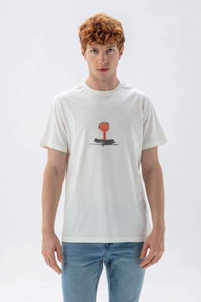 Off White Soft Fabric Abstract Design Short Sleeve Tee