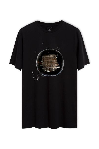 Black Soft Fabric Abstract Design Short Sleeve Tee