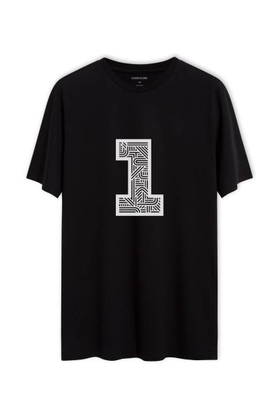 Black Soft Fabric Number One Design Short Sleeve Tee