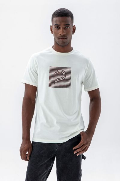 Off White Soft Fabric Abstract Design Short Sleeve Tee