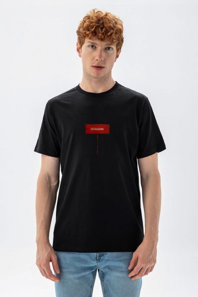 Black Soft Fabric No Reason Design Short Sleeve Tee