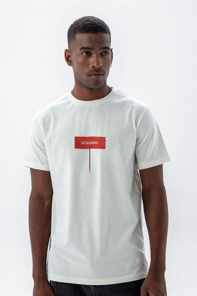 Off White Soft Fabric No Reason Design Short Sleeve Tee