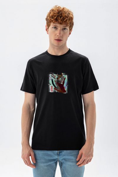 Black Soft Fabric Abstract Design Short Sleeve Tee