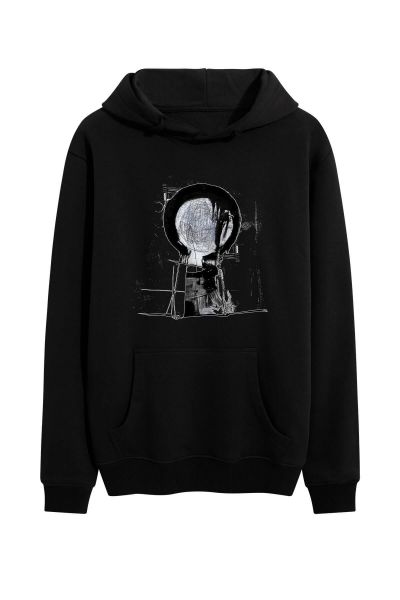 Black Premium Cotton Abstract Design Pullover Hoodie