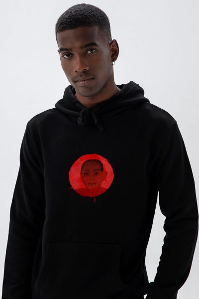 Black Premium Cotton Red Face Design Pullover Hoodie