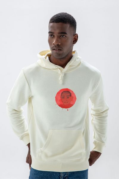 Ecru Premium Cotton Red Face Design Pullover Hoodie