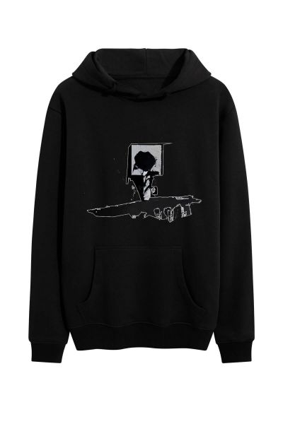 Black Premium Cotton Abstract Design Pullover Hoodie