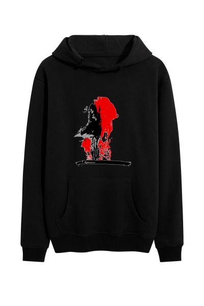 Black Premium Cotton Abstract Design Pullover Hoodie