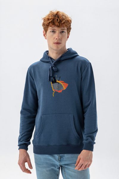 Navy Premium Cotton Abstract Design Pullover Hoodie