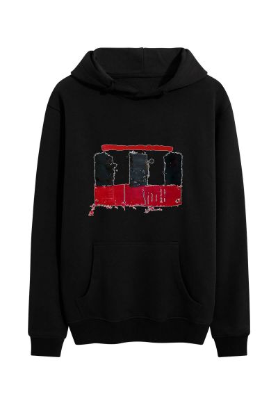 Black Premium Cotton Abstract Design Pullover Hoodie