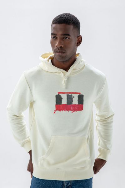 Ecru Premium Cotton Abstract Design Pullover Hoodie