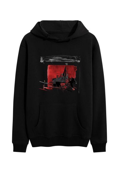 Black Premium Cotton Abstract Design Pullover Hoodie