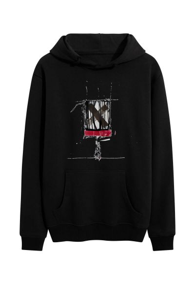 Black Premium Cotton Abstract Design Pullover Hoodie