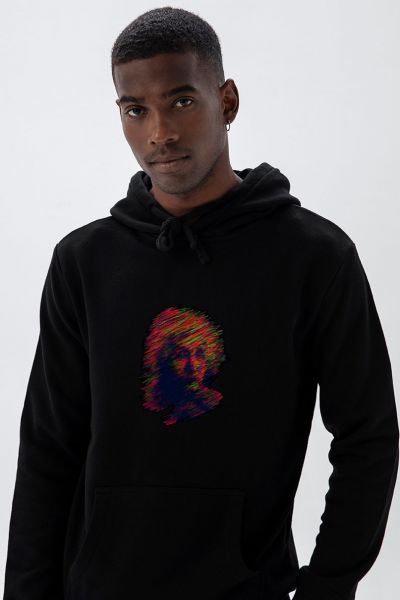 Black Premium Cotton Einstein Design Pullover Hoodie