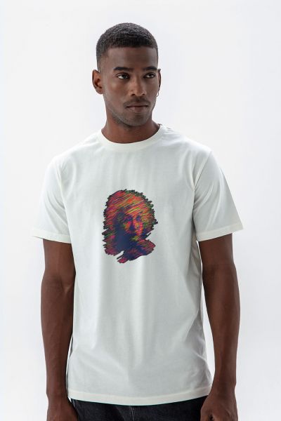 Off White Soft Fabric Einstein Design Short Sleeve Tee