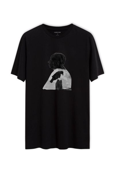 Black Soft Fabric Alfred Hitchcock Design Short Sleeve Tee